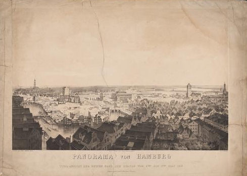 Wilhelm Heuer (1813–1890): Panorama Von Hamburg. Total-Ansicht der Ruinen, Nach Dem Brande Vom 5-ten bis 8-ten May 1842 aufgenommen vom St. Catharinen Thurme