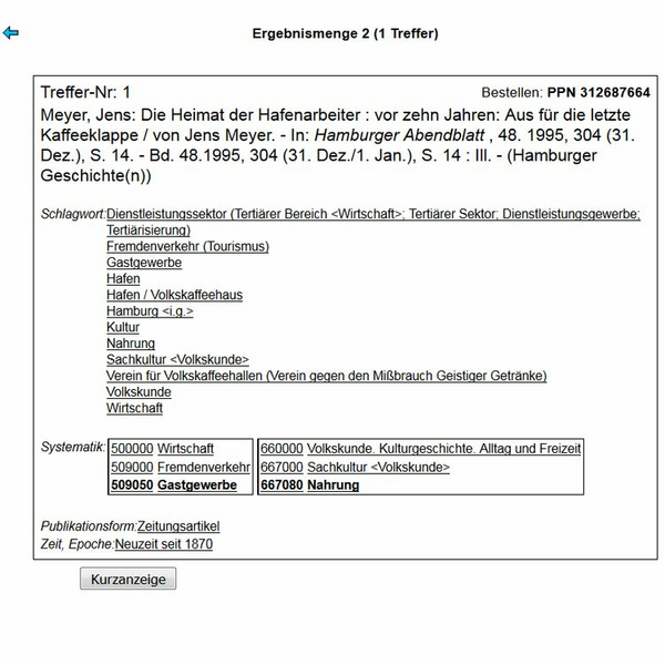Ein Treffer in der Hamburg-Bibliographie Ein Treffer in der Hamburg-Bibliographie
