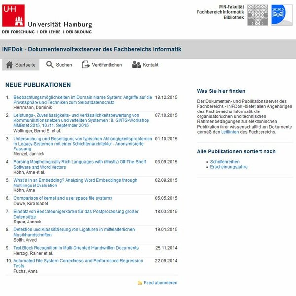 Dokumentenvolltextserver des Fachbereichs Informatik gehostet von der SUB