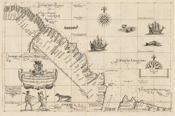 Brasilienkarte aus Dudley, Dell'Arcano del Mare Brasilienkarte aus Dudley, Dell'Arcano del Mare