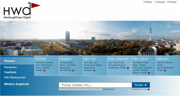 Die Startseite des Portals HamburgWissen Digital