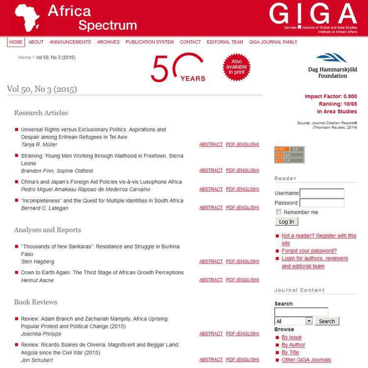 Startseite des Journals Africa Spectrum, gehostet von Hamburg University Press